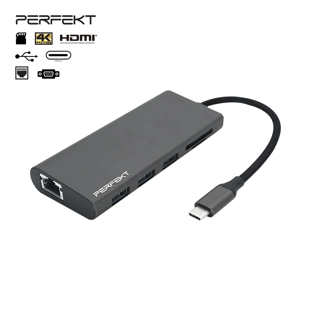 USB-C to HDMI USB 3.0 RJ45 VGA SD TF 100W PD Charging 9 Port Hub Adapter