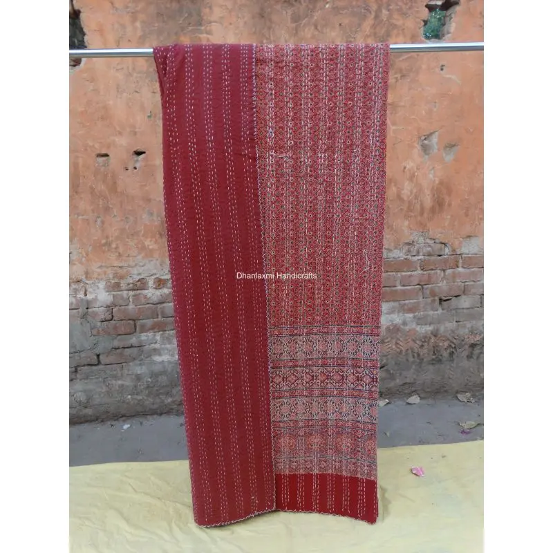 Индийское красивое домашнее декоративное покрывало Ajrakh желтого цвета ручной работы оптом хлопковое Kantha