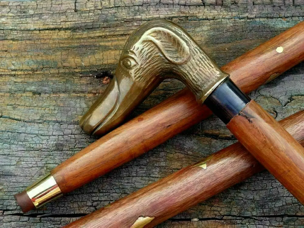 
Brass Nautical Designer Dog Antique Style Head Handle Cane Wooden Walking Stick 