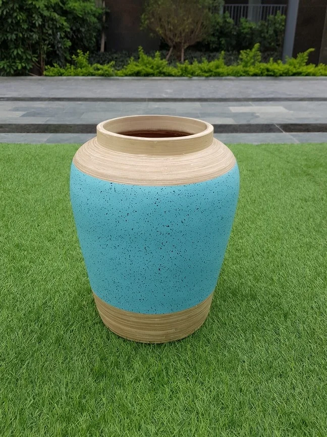 Handmade high quality blue set of spun bamboo vases with high quality for home decor accessories made in Vietnam