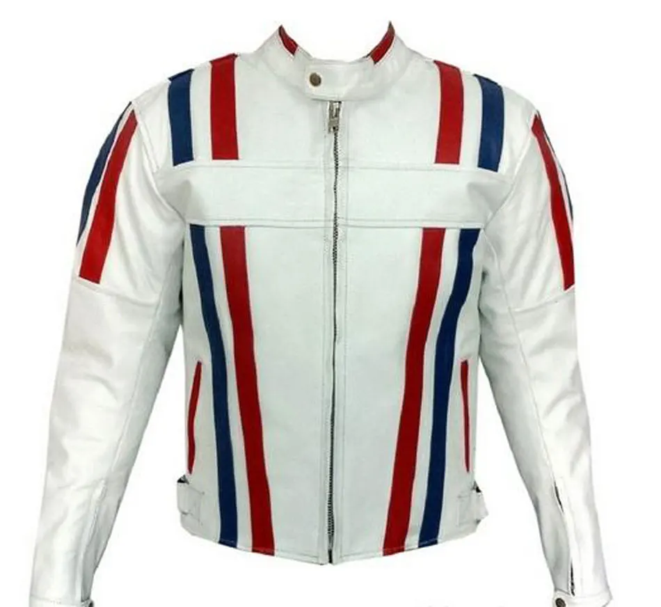 Leather Jackets Striped White Color Bikers Racing Jacket