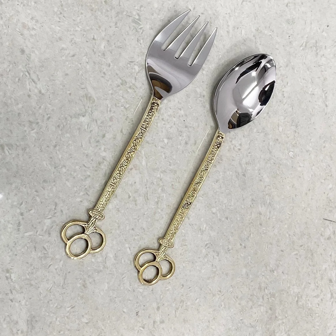 Best Quality Stainless Steel Salad Server With Acrylic Handle Portuguese Cutlery Rainbow Polished Cutlery At Wholesale Price