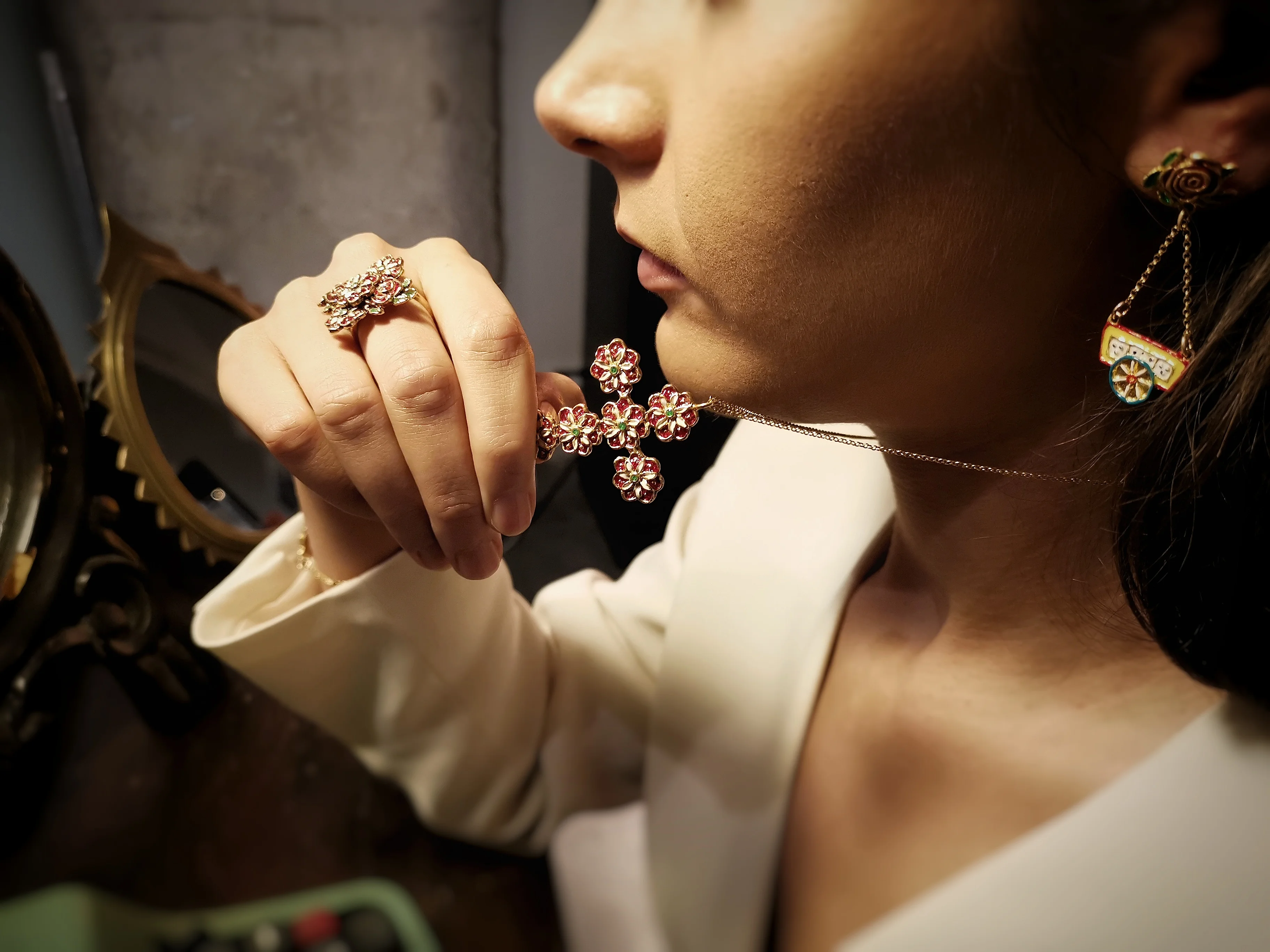 top quality fashion Handcraft Paint Italian Necklace silver 925 CADMIUM NICKEL FREE Jewelry design cross roses