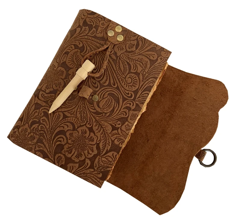 Vintage Brown Antique Garden Flower Embossed Soft Leather Bound Pencil Lock Journal Handmade Notebook Blank Spell Book Diary