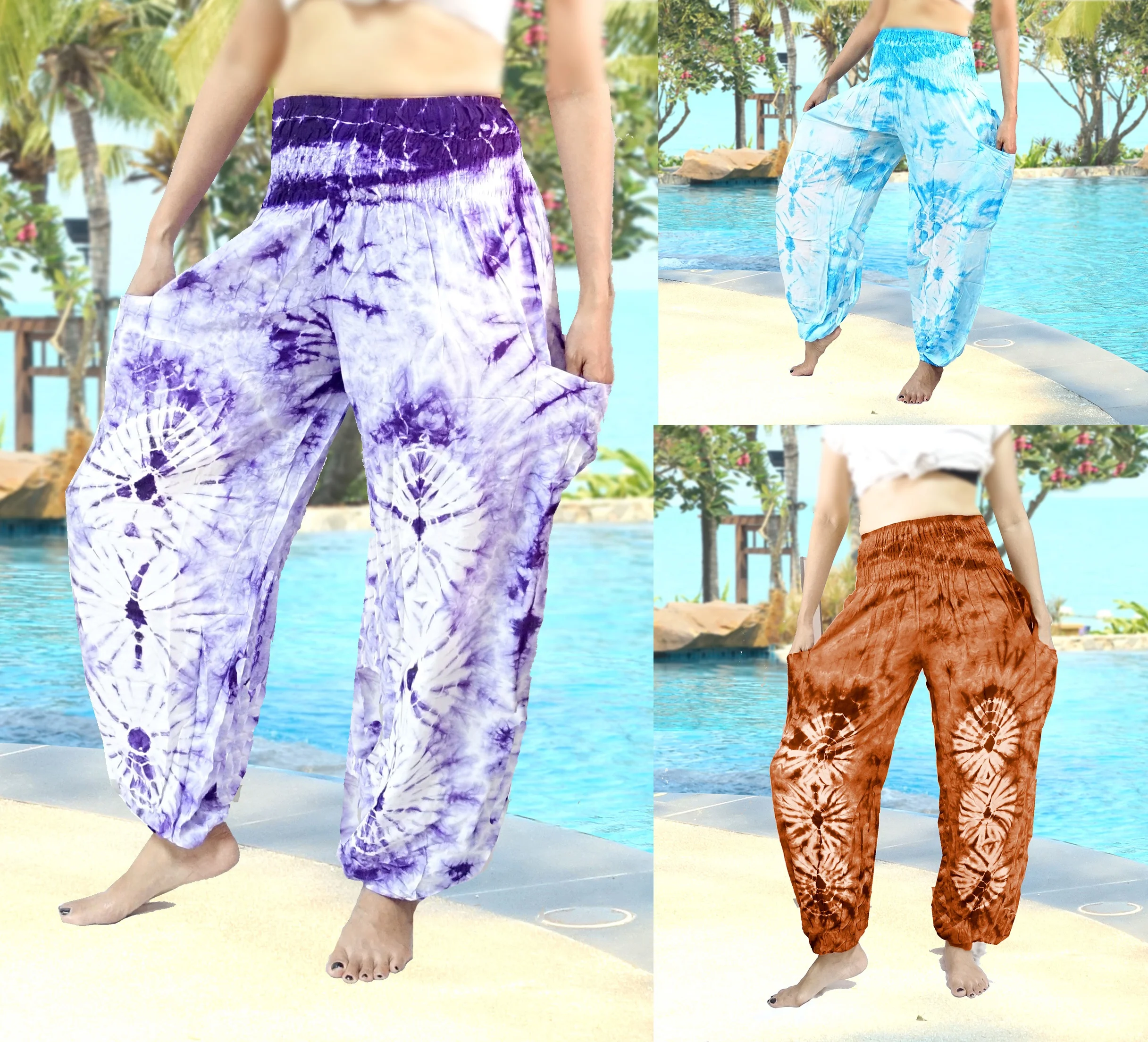 
Thai Tie dye oriental fisherman RETRO INDIE HIPPIE BOHO HAWAII POLKA DOT FESTIVAL BEACH SUMMER MAXI PANTS 