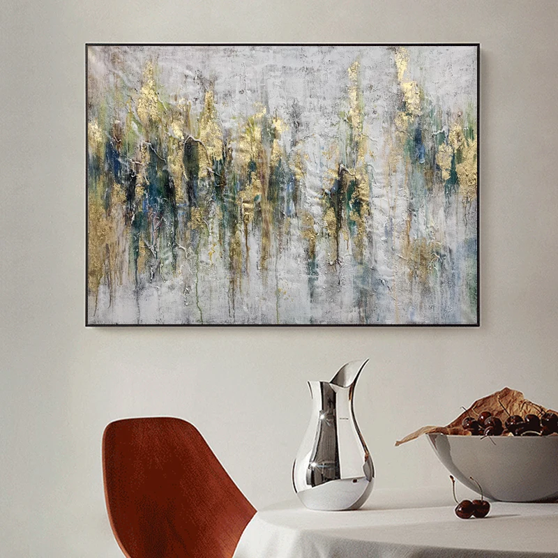  Темно-зеленая Настенная картина для домашнего декора масляная роспись 100% ручной работы абстрактная Большая Золотая холст современный Размер подарок
