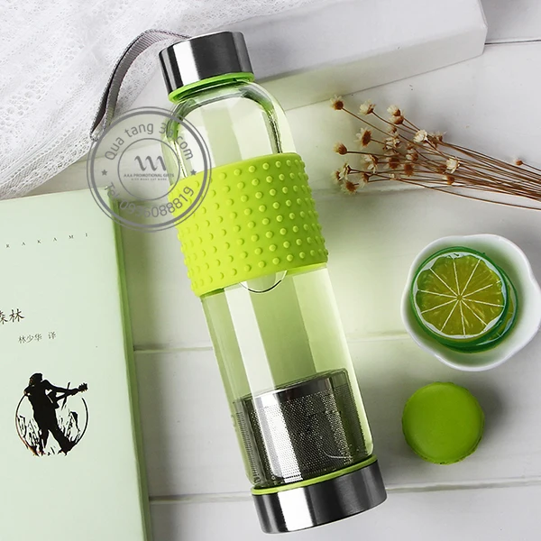 
Hot selling glass tea bottle glass water bottle with tea infuser with logo for promotional gift 