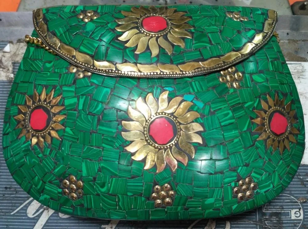 Metal mosaic clutch Purse Beach Handbags for Women Handmade Ladies Bag Vintage Gift Chains Tassel Embroidery Cross