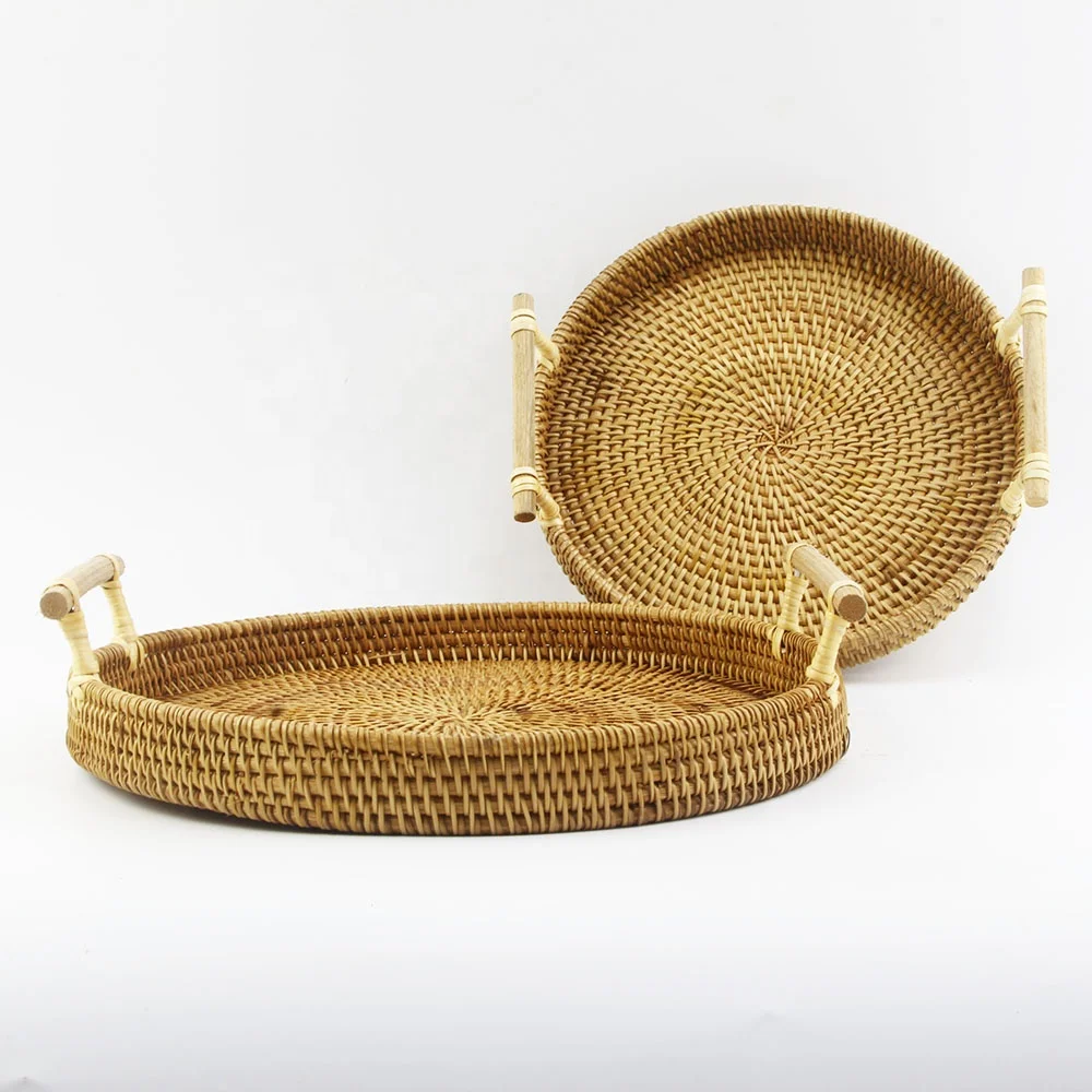Vietnam Supplier Rattan Serving Trays With Handles Tray For Storage And Display With Reasonable Price