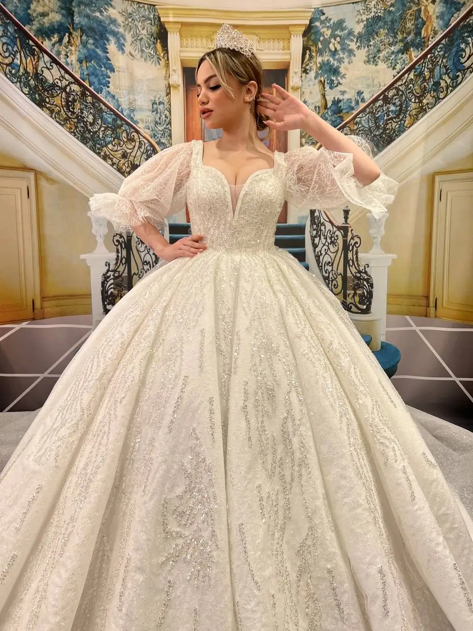 Turkish Woman Wedding Dress Bridal Gown Elegant Long Party Dress Evening Dress Chiffon Tulle Satin Luxury High Quality