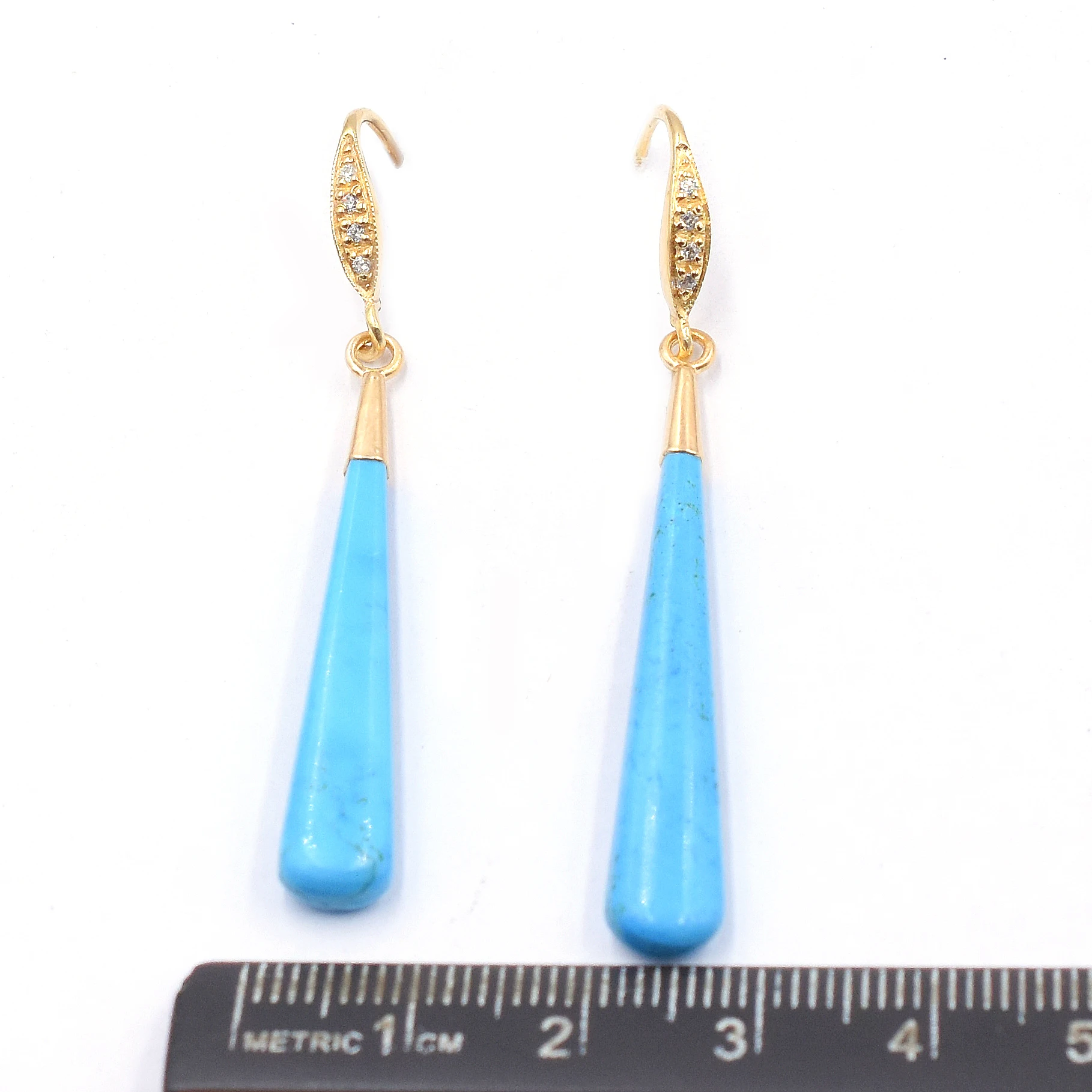 Howlite 57 To 58 MM With Sterling Silver Zircon Ear Wire Elongated Drop Shape Gold Electroplated Earring