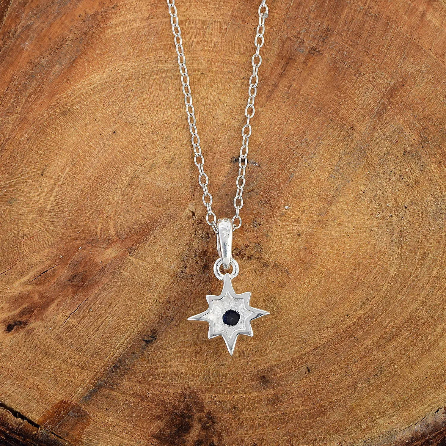 Antique Design 925 Sterling Silver Pendant Chain Necklace Kyanite Gemstone Star Burst Charm Fine Jewelry For Women