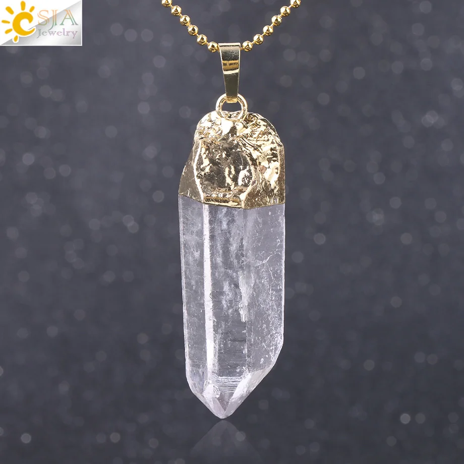 CSJA Wholesale Scalar Energy Reiky Healing Natural Rock Crystal Big Pillar Gemstone Pendant Jewelry Necklace for Women Men F804