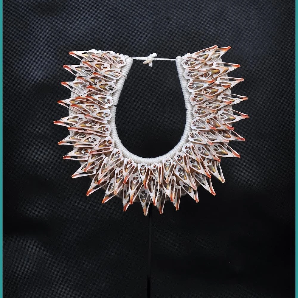 Tribal Papua New Guinea Shell Necklace On Stand Home Decor Interior Design Art Jewelry
