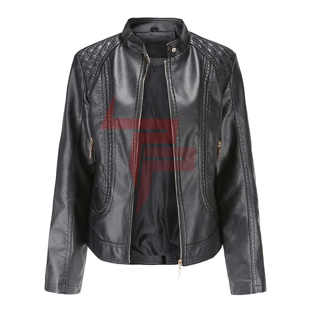 Wholesale Women Leather Jackets Women Denim Clothing Black Custom Coat Motorbike Leather Jackets For Woman Jackets