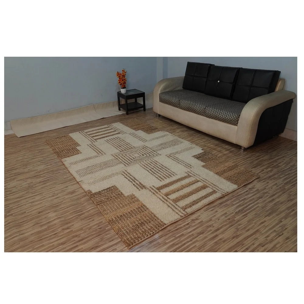 Hand Woven Wool jute Loop Cut pile rug Hand woven wool jute luxury carpet