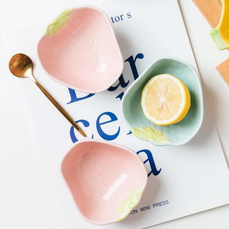 Jade-cer Amazon Hot-selling Ceramic Color Glaze Fruit Shape Sauce Dishes & Plates Small Bowls
