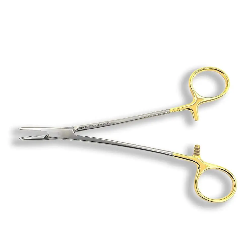 TC Mayo Hegar Needle/Suture Holder Driver with Tungsten Carbide Inserts and Gold Rings - Premium Grade Instrument (6 in.)