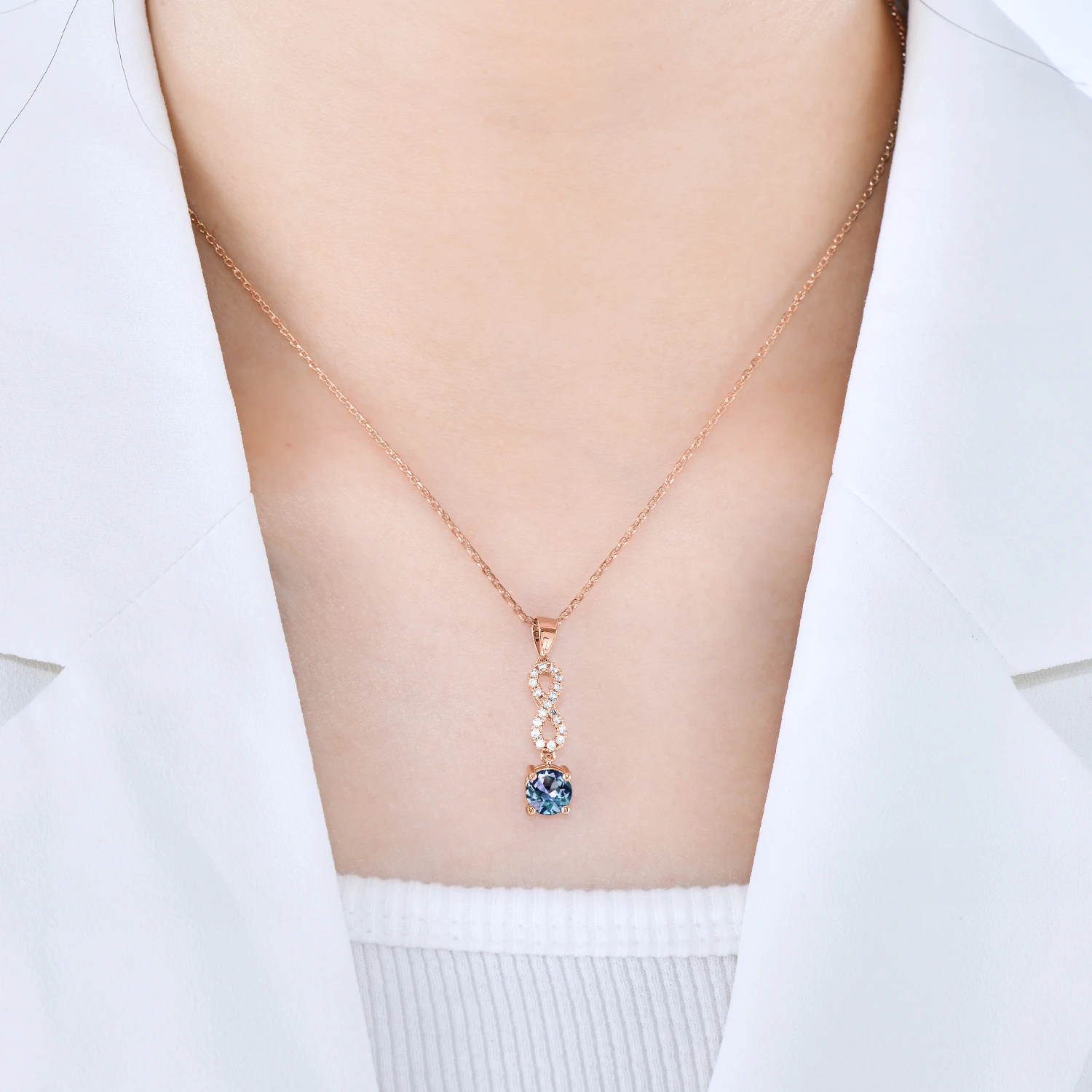 Silver 925 Luxury Alexandrite Gem Infinity Drop Pendant Necklace Destiny Jewellery New Vintage Women Jewelry 2021