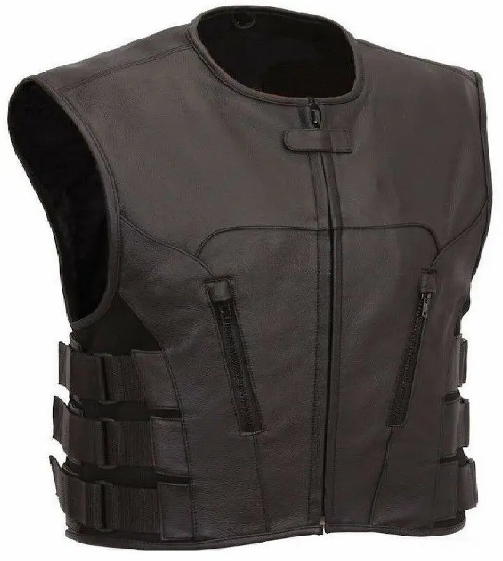 High Quality Black Motorcycle Real Leather Waist Coat Unisex Puffer Vest for Racing and Biking Teams Fashionable and Stylish