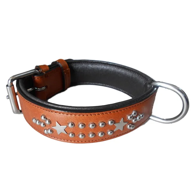 Genuine Real Luxury Leather Leather Dog Collar super soft padded dog collar with Stars and clinchers for dogs Trendy Sustainable