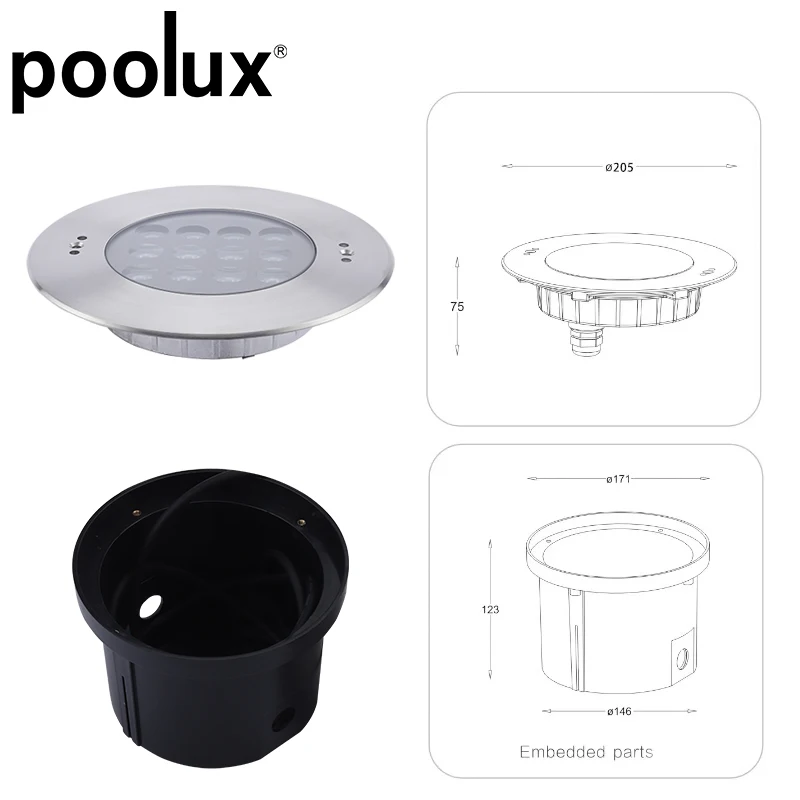 IP68 waterproof 205mm  316L  super bright led stainless steel high power 24watt swim pool led light underwater light