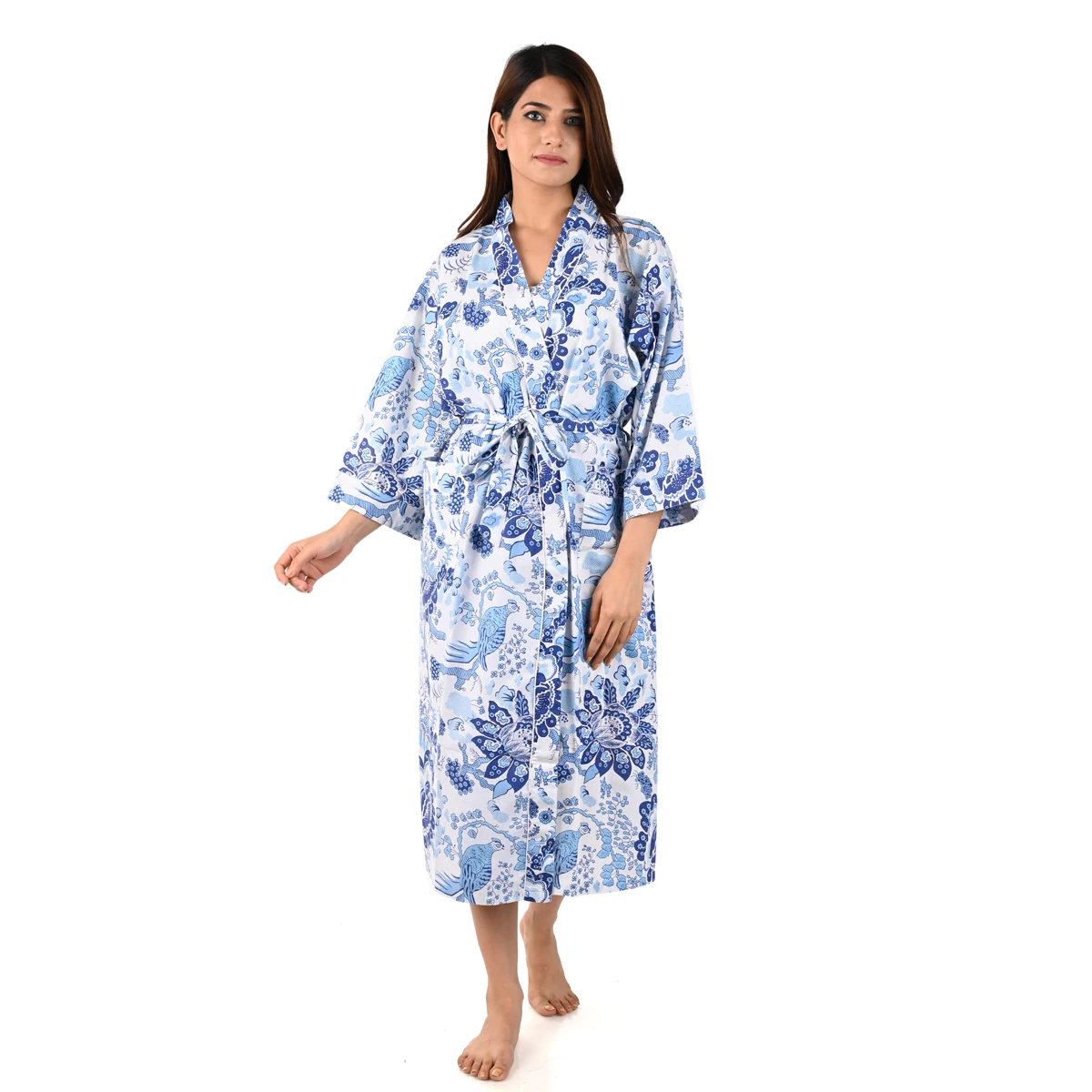 Оптовая продажа длинный халат из хлопка женская одежда для сна макси-халат кимоно банный индийское ручной работы