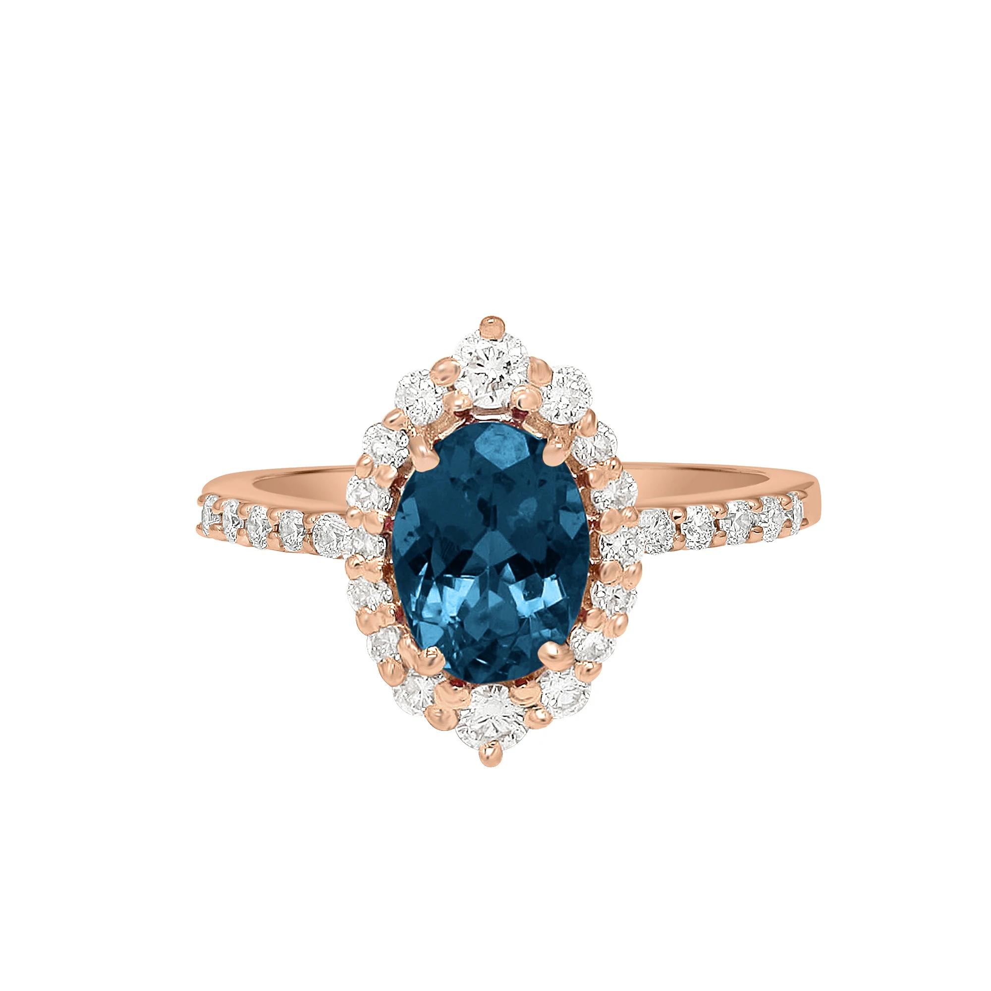 Natural London Blue Topaz Diamond Gemstone Ring 14k Gold Diamond Ring