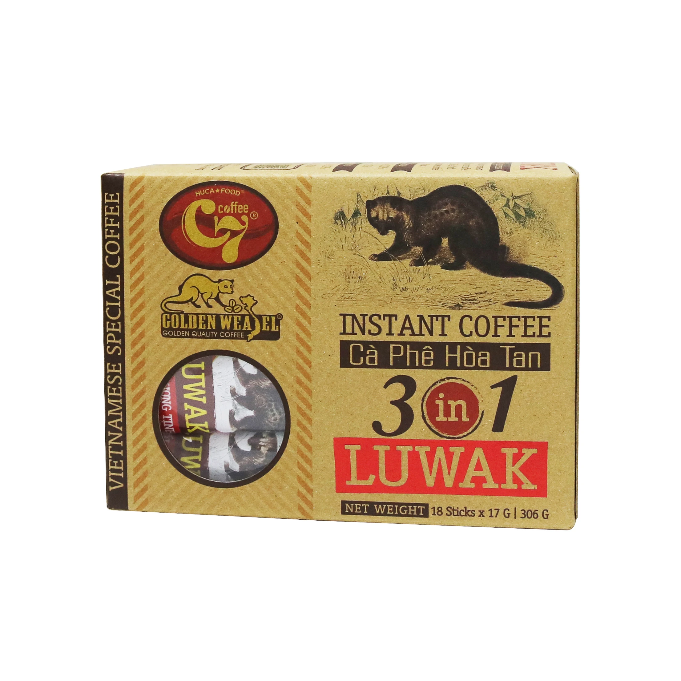 Вкус кофе Luwak мгновенный 3 в 1 с немолочным сливочным отпаривателем Золотой ласточкин C7