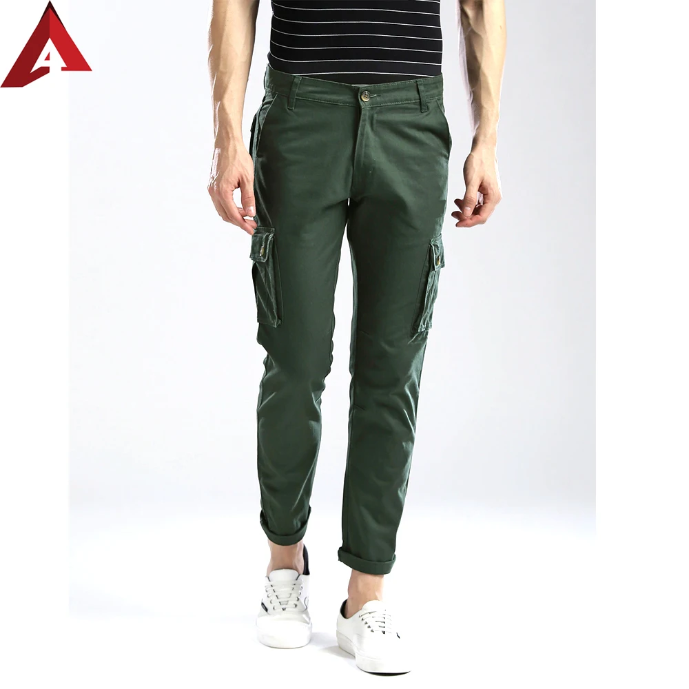 Solid Green Color With Plain Dyed And Side Pockets For Men Clothing For Men New Model Cargo Pants 2021 Reflective Stripe Elastic