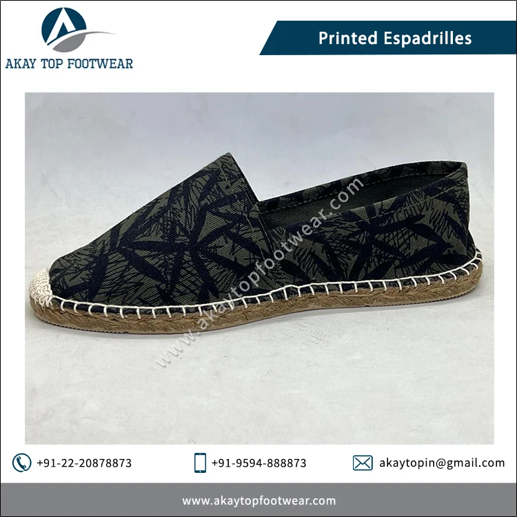 Best Wholesale Deal on Modern Design 2 Tone Printed Unisex Jute No Lining Espadrilles Flat Shoes at Competitive Price
