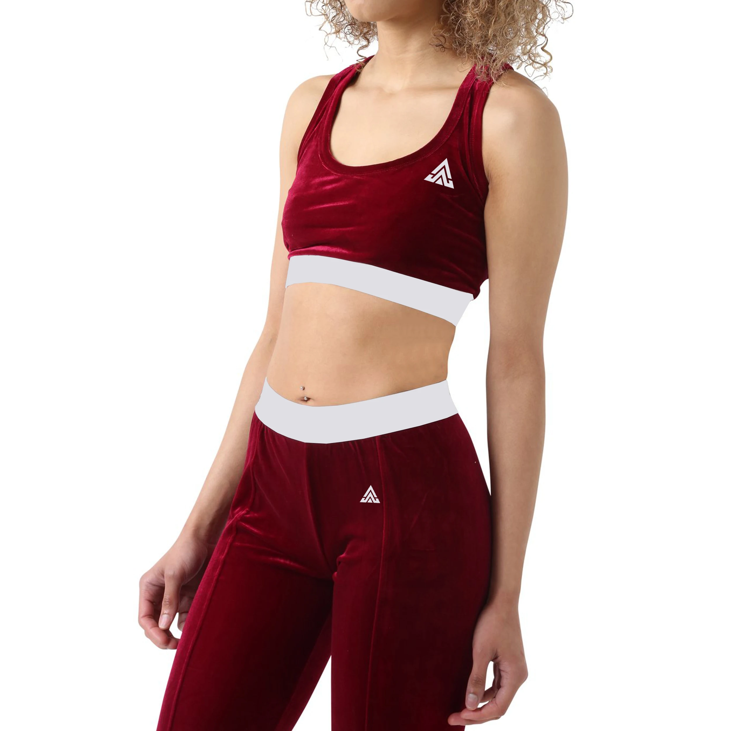 Ladies Leggings Set 2 Piece Wholesale Ladies Stretchy Running Training Fitness Velvet Taped Bra and Leggings Full Suit