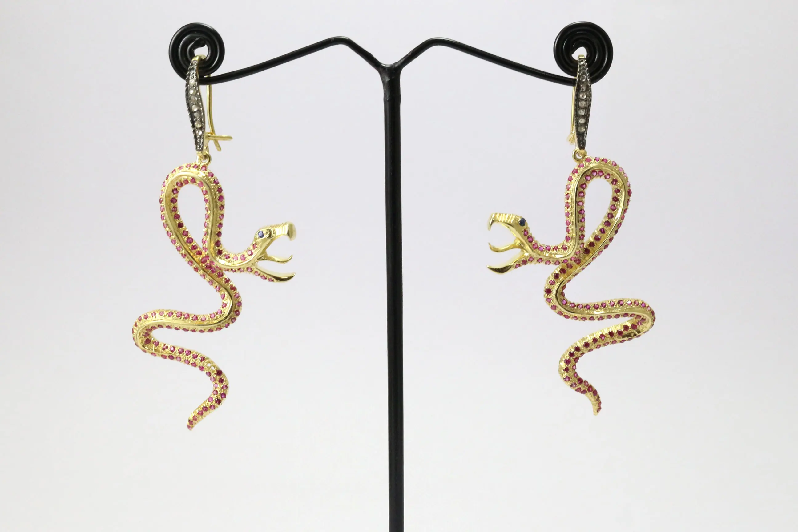 Designer Victorian Dragon Handmade Earring 925 Sterling Silver with 18k Gold  Jewelry