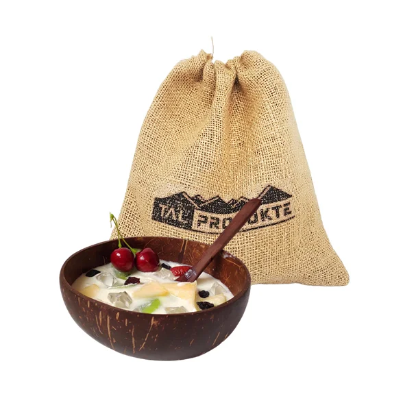 VINAWOCO In Stocked Coconut 2 Spoons+ 2 Forks+ 2 Bowls Jute Bag Packing  Biodegradable Reusable Coconut Bowls Set eco-products