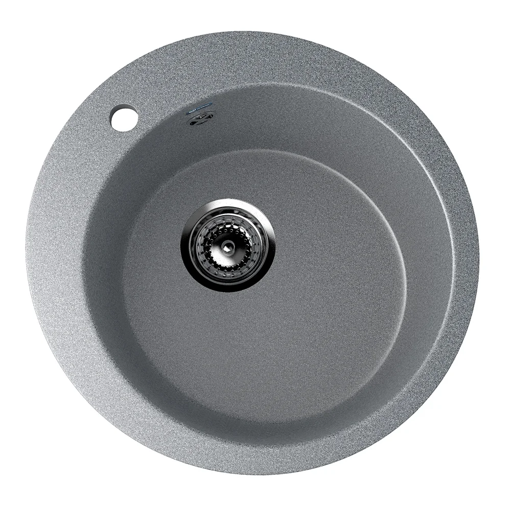 Quality kitchen sink ULGRAN U-405 round with mixer tap hole, composite sink