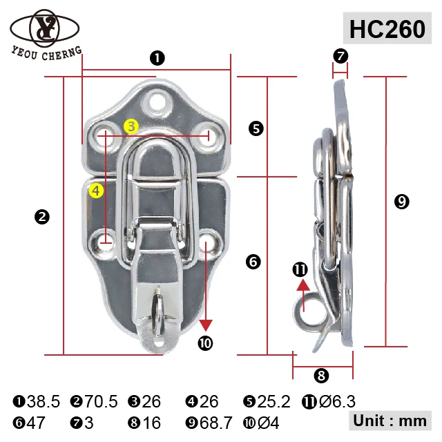 bright HC260 plated zinc metal clip draw latch lock for new design flight case hardware accessories light simple locks MIT
