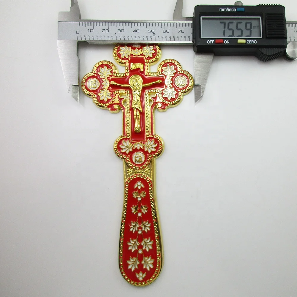 Orthodox Gold Plated Blessing Enamel Cruce Binecuvantare Aurita Hand Prayer Cross