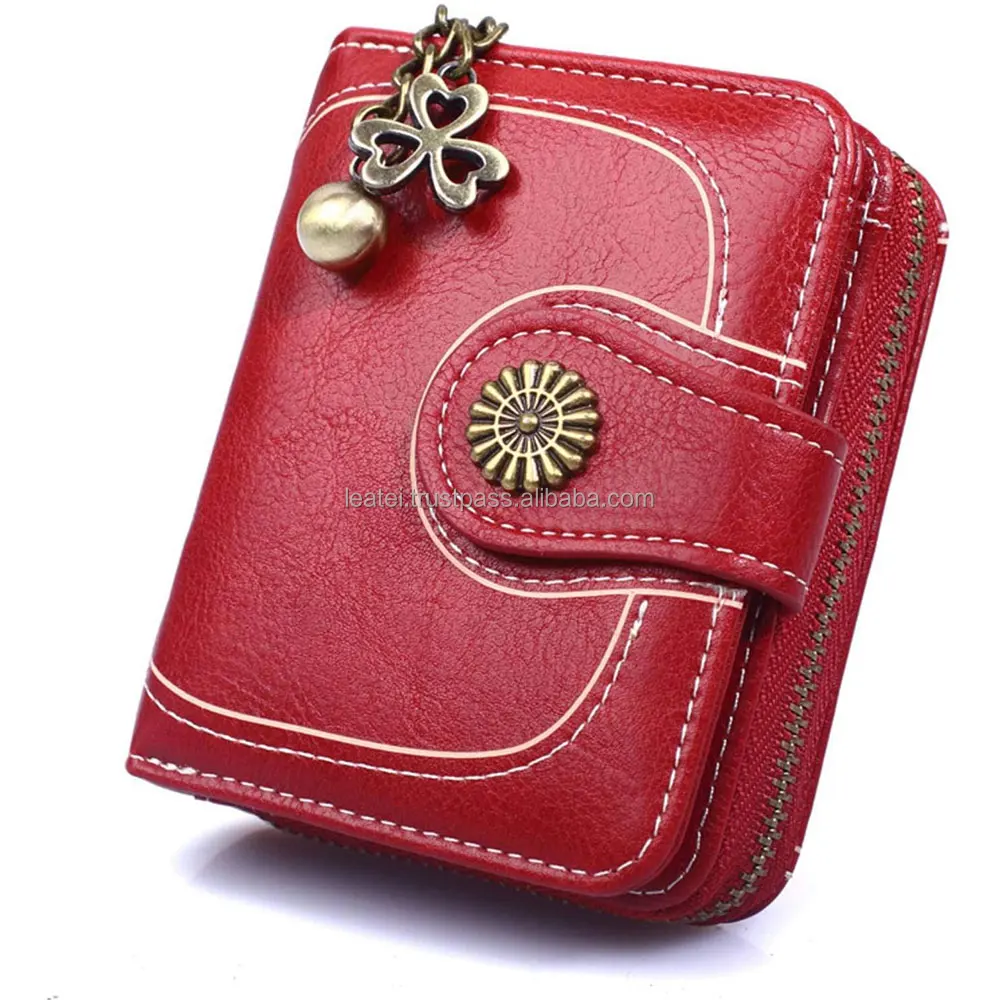 
High Quality 2021 Ladies Retro Wallet Short Clutch Zipper Bag Imitation Oil Wax Leather Coin Purse Credit Card Holder Money Clip 