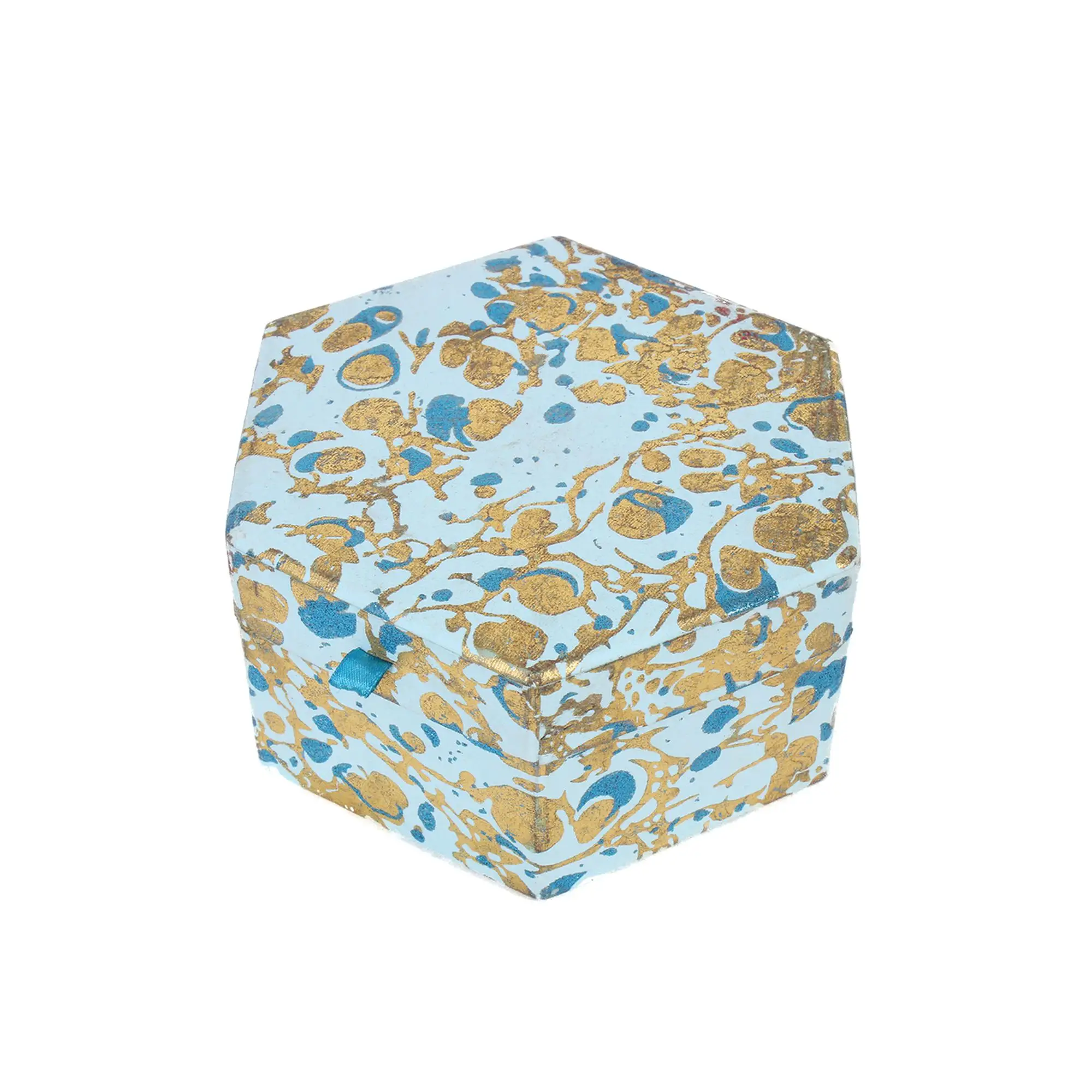 Hexagon Floral Print Designer Cardboard Storage Box with Mirror Handcrafted Jewelry and Cosmetic Luxury Blue Box Best Price