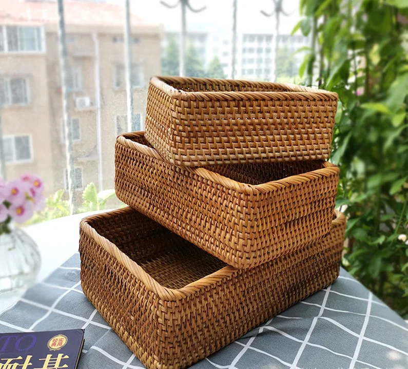 Rattan Handmade Fruit Vegetable Handcraft Snacks Natural Wholesale Woven Wicker Storage Basket Box