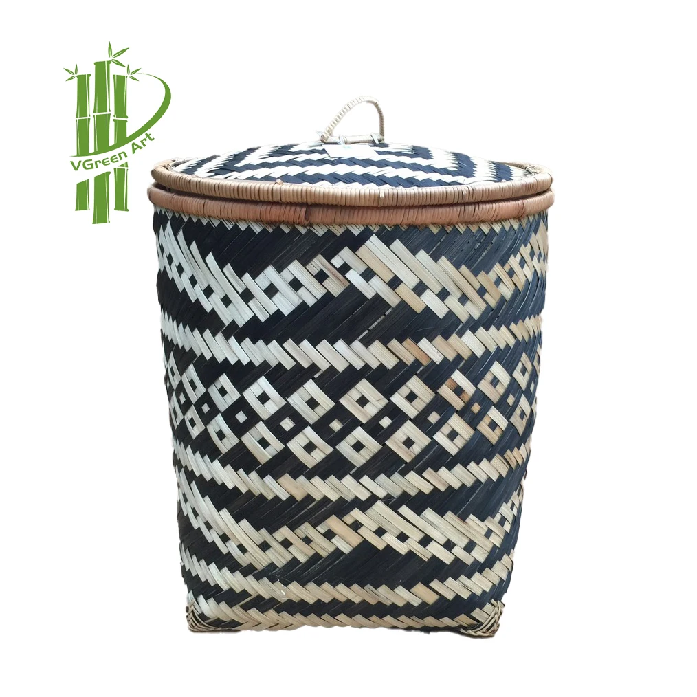 LIGHT AND DURABLE laundry basket woven bamboo baskets pattern with lid storage boxes & bins boho Home Storage & Organization