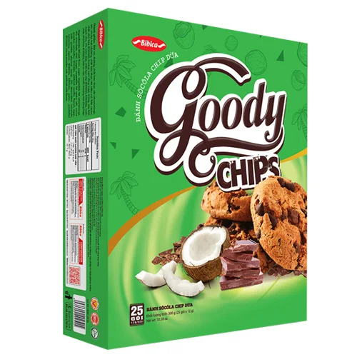 
300G GOODY CHIPS CHOCOLATE AND COCONUT COOKIES BIBICA BRAND 