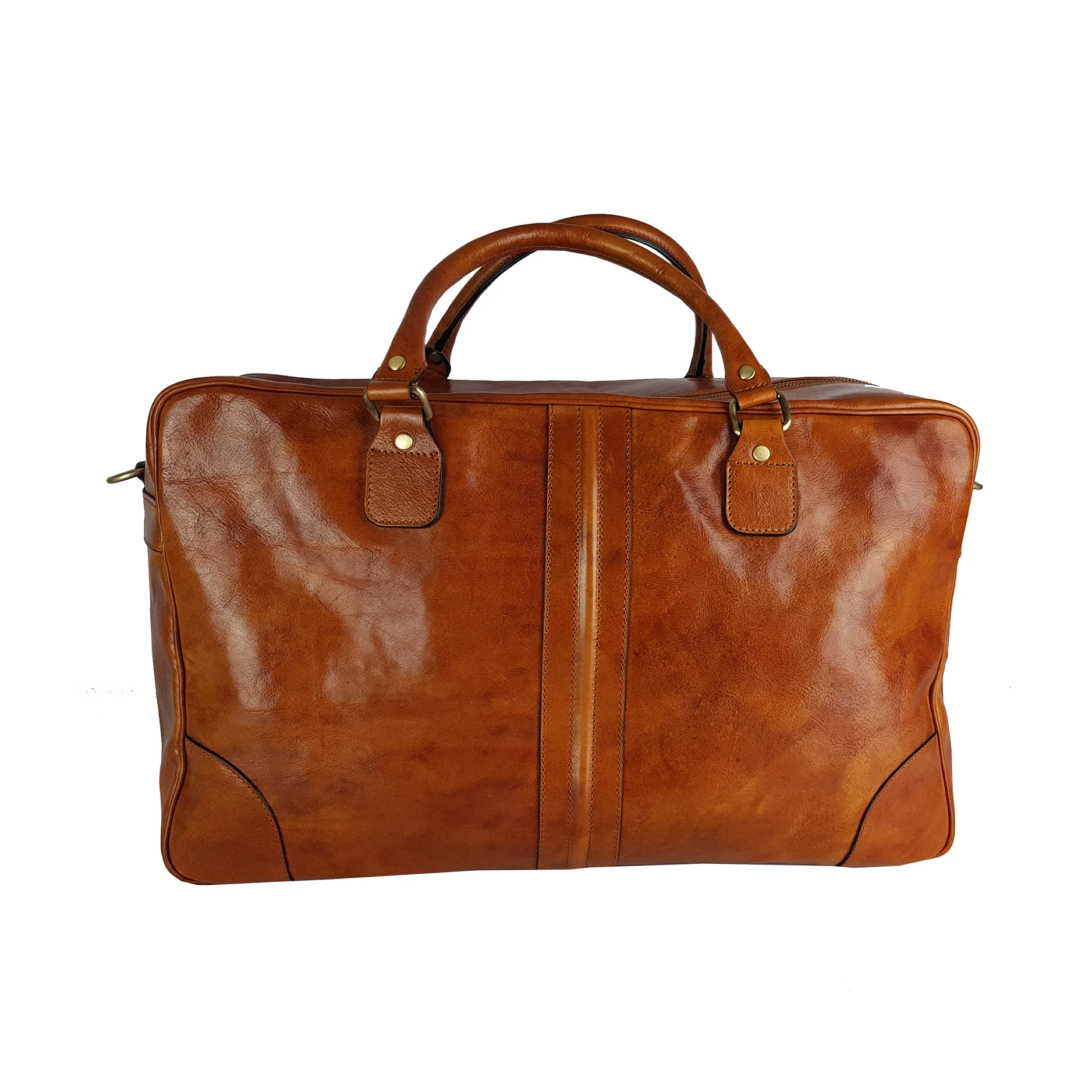 Top Quality Made in Italy Genuine Leather Duffel Bag Top Handle Travel Bag Raffaele