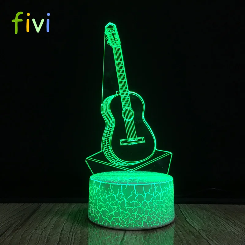3D Illusion Lamp Guitar Night Light LED Desk Table Lamp 7 Color Changing Touch Sensor Nightlight