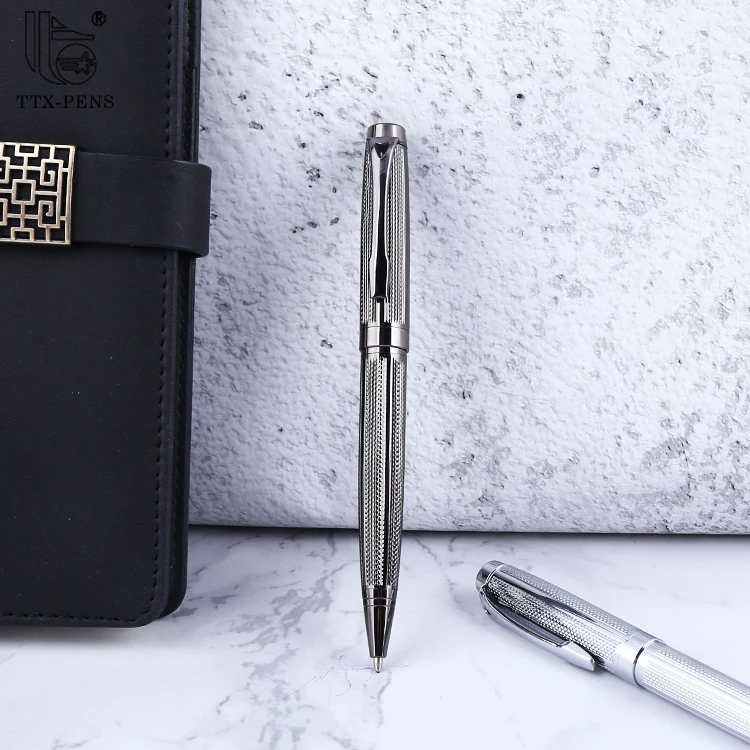 TTX Wholesale Personalized Gift Luxury Business Silver Black Metal Biro Ballpoint Pen With Custom Logo