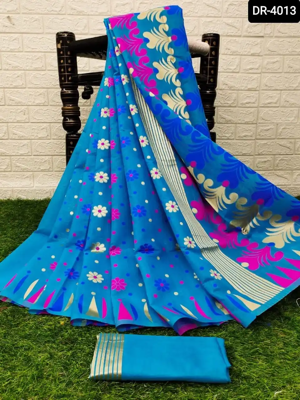 Pure Rich Cotton Silk Designer Saree Beautiful Jacquard Work All Over Sari with Rich Pallu and Cotton Silk Blouse Sari for Women