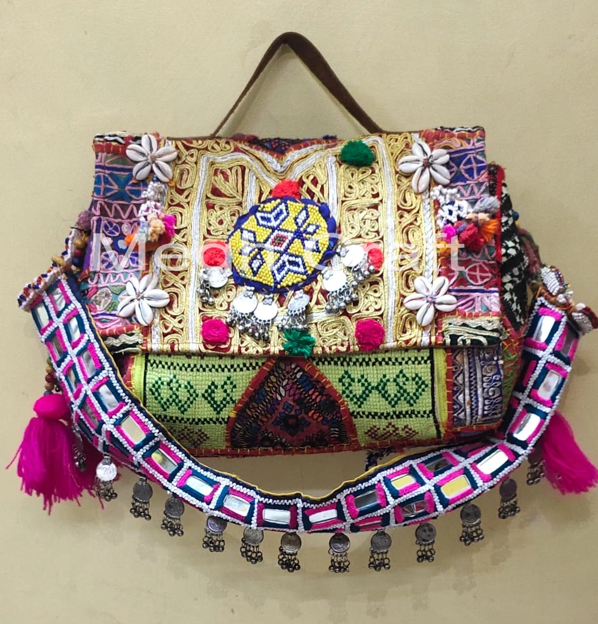 Indian Banjara tribal vintage style clutch bag -Vintage embroidered mirror work clutches  - Hippie fashion leather fringe bag