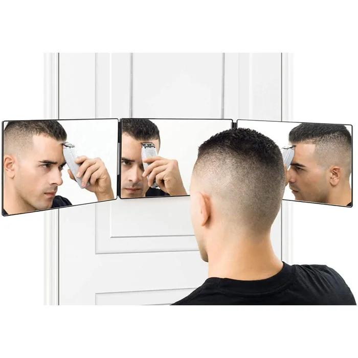 Hot sale self-cutting three-sided folding makeup mirror with lamp led three-folding mirror