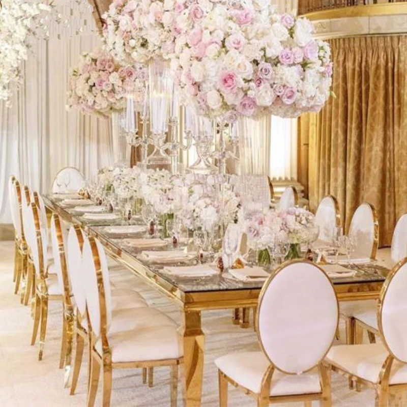 Stainless steel chair Foreign gold-plated dining table and chairs Custom gold hotel restaurant chair wedding furniture