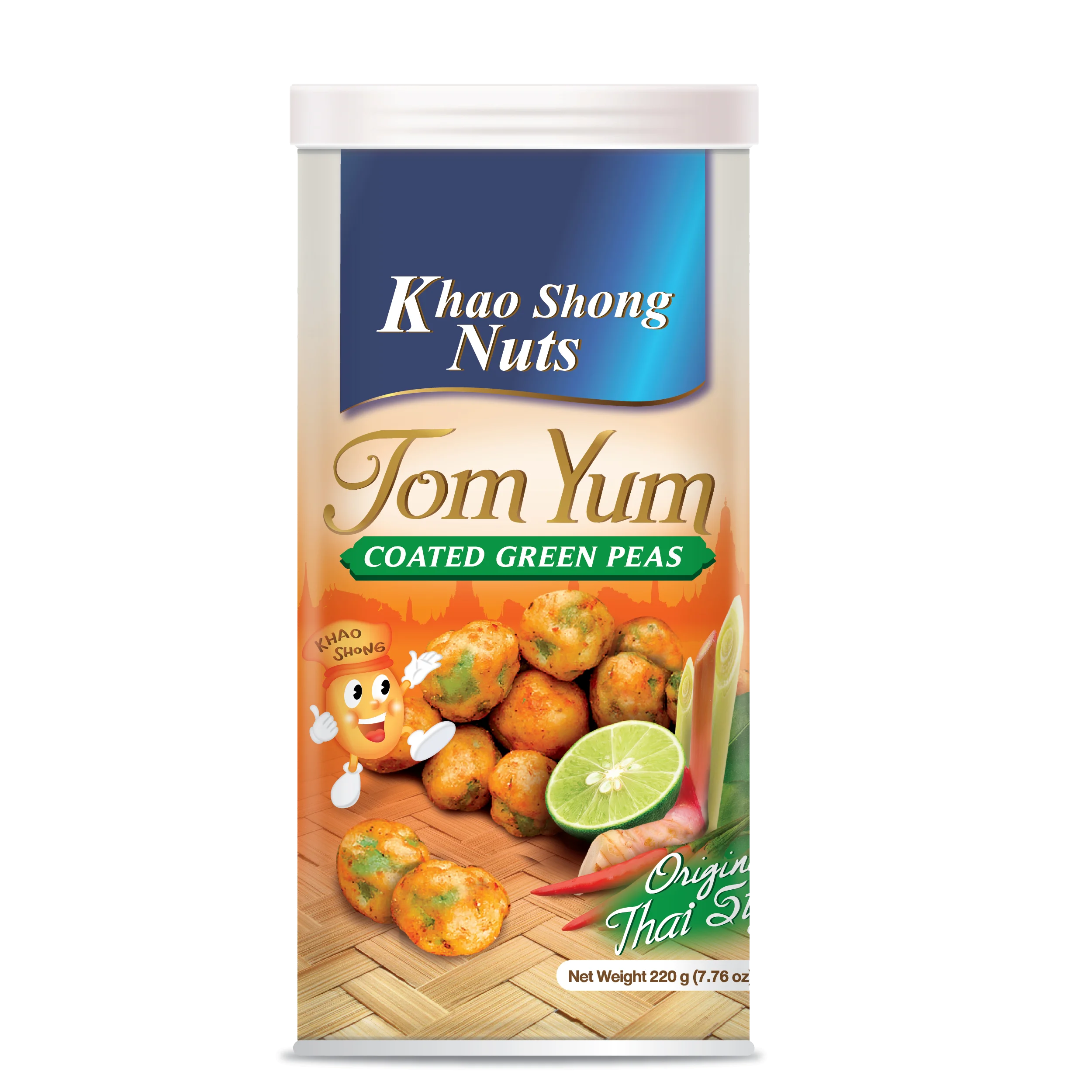 High Quality Thai Snacks Exotic Taste Bean - Hot Tom Yum Flavored Coated Spicy Green Peas 220g